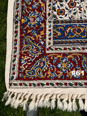 Hand Printed Cotton Table Cloth with Natural Plant Dyes in Red, Blue, Green, Yellow/Orange & Off White - Paisley Floral Vines Sunflowers Patterns