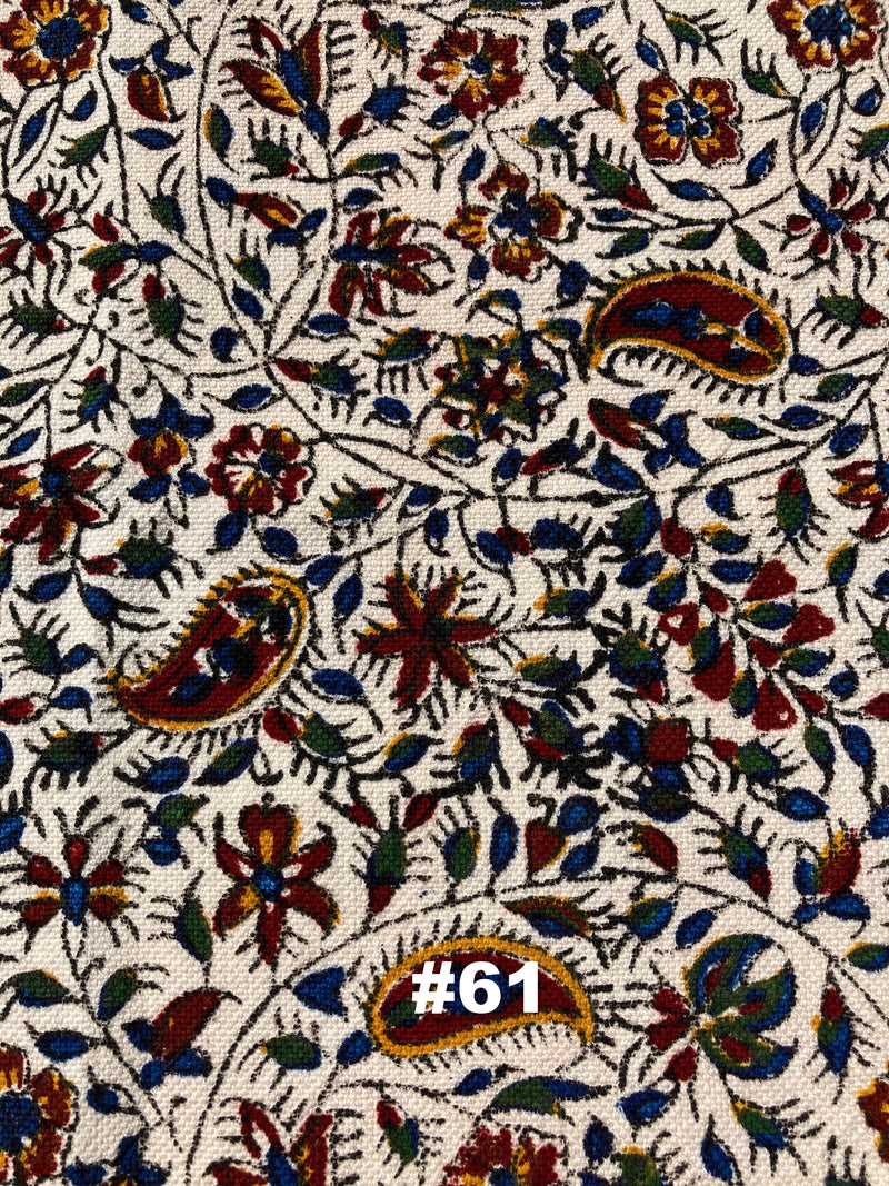 Hand Printed Cotton Table Cloth with Natural Plant Dyes in Red, Blue, Green, Yellow/Orange & Off White - Paisley Floral Vines Sunflowers Patterns