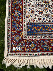 Hand Printed Cotton Table Cloth with Natural Plant Dyes in Red, Blue, Green, Yellow/Orange & Off White - Paisley Floral Vines Sunflowers Patterns