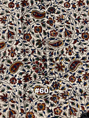 Hand Printed Cotton Table Cloth with Natural Plant Dyes in Red, Blue, Green, Yellow/Orange & Off White - Paisley Floral Vines Sunflowers Patterns