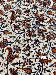 Hand Printed Cotton Table Cloth with Natural Plant Dyes in Red, Blue, Green, Yellow/Orange & Off White - Paisley Floral Vines Sunflowers Patterns