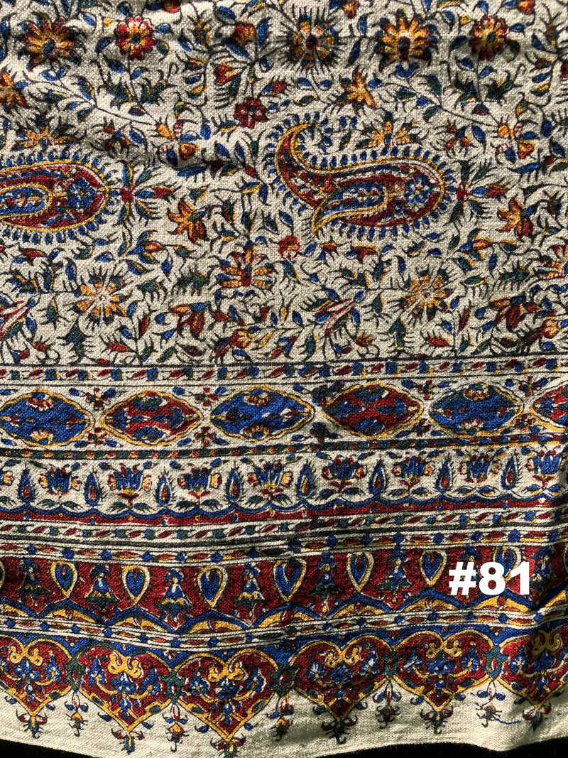Hand Printed LARGE Cotton Tablecloth with Natural Plant Dyes in Red, Blue, Green, Yellow/Orange on Beige Cloth