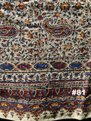 Hand Printed LARGE Cotton Tablecloth with Natural Plant Dyes in Red, Blue, Green, Yellow/Orange on Beige Cloth
