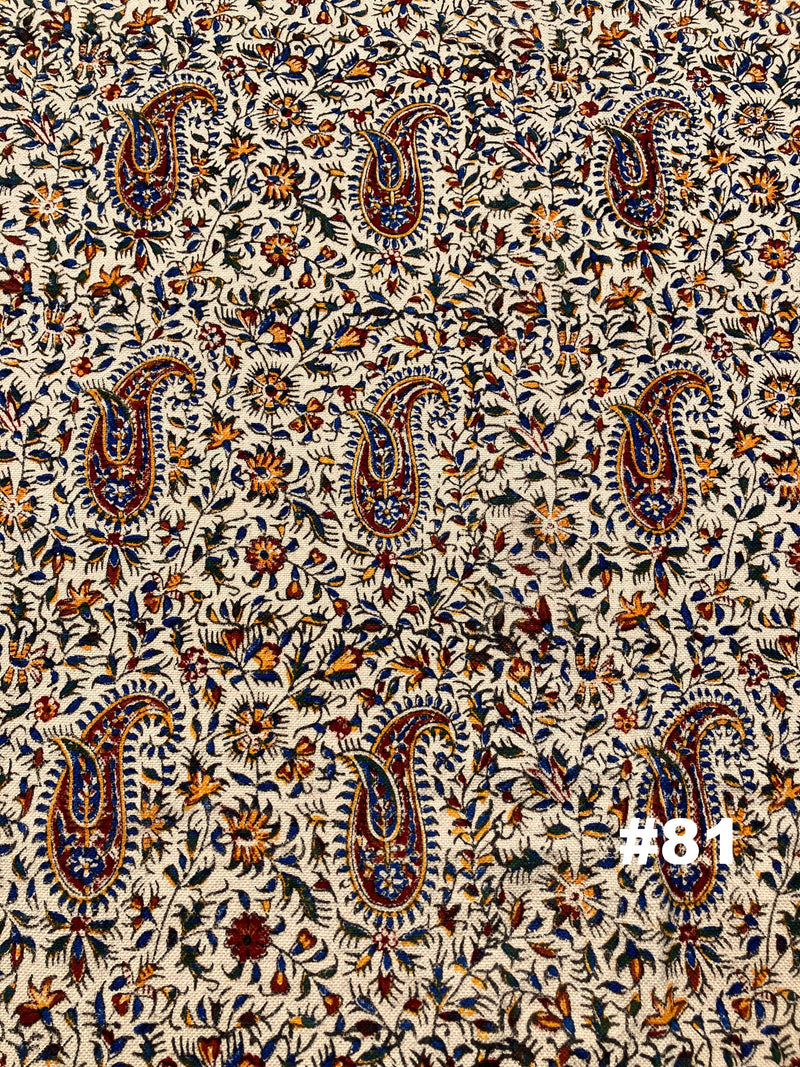 Hand Printed LARGE Cotton Tablecloth with Natural Plant Dyes in Red, Blue, Green, Yellow/Orange on Beige Cloth