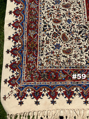 Hand Printed LARGE Cotton Tablecloth with Natural Plant Dyes in Red, Blue, Green, Yellow/Orange on Beige Cloth