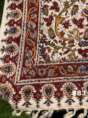 Hand Printed LARGE Cotton Tablecloth with Natural Plant Dyes in Red, Blue, Green, Yellow/Orange on Beige Cloth