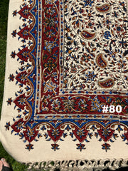 Hand Printed LARGE Cotton Tablecloth with Natural Plant Dyes in Red, Blue, Green, Yellow/Orange on Beige Cloth