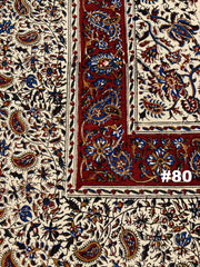 Hand Printed LARGE Cotton Tablecloth with Natural Plant Dyes in Red, Blue, Green, Yellow/Orange on Beige Cloth