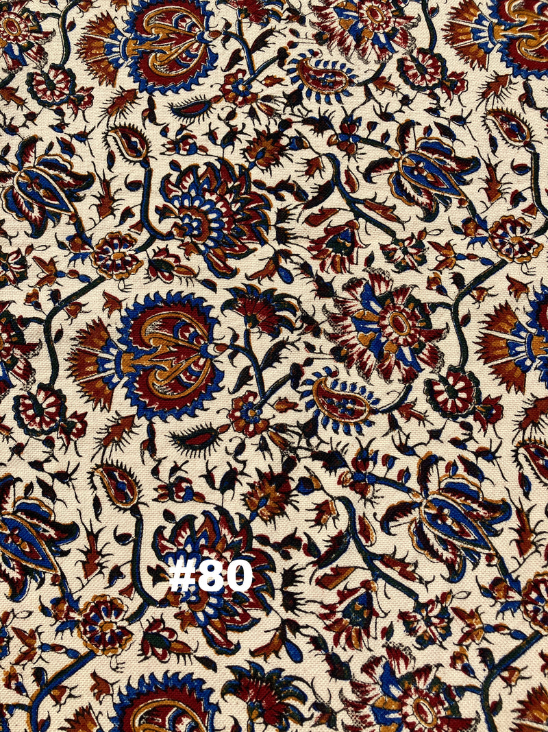 Hand Printed LARGE Cotton Tablecloth with Natural Plant Dyes in Red, Blue, Green, Yellow/Orange on Beige Cloth