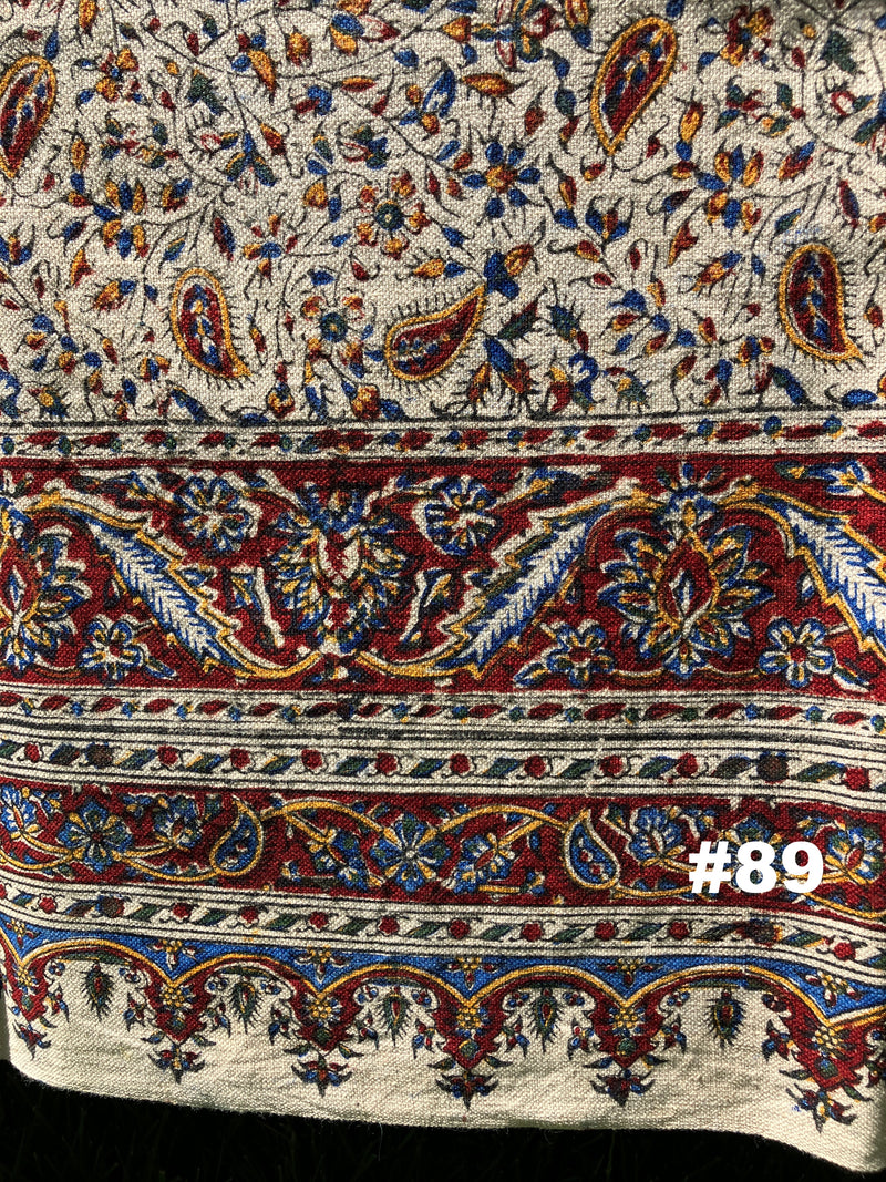 Hand Printed LARGE Cotton Tablecloth with Natural Plant Dyes in Red, Blue, Green, Yellow/Orange on Beige Cloth