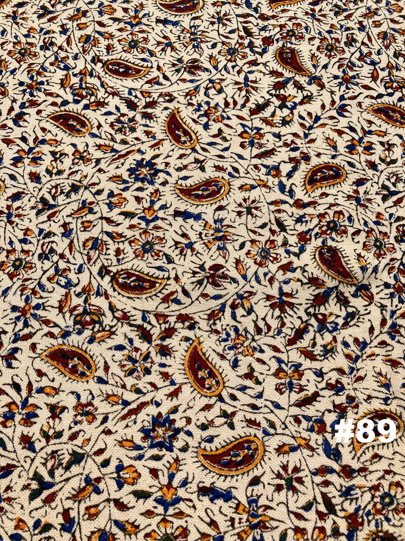 Hand Printed LARGE Cotton Tablecloth with Natural Plant Dyes in Red, Blue, Green, Yellow/Orange on Beige Cloth