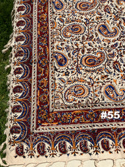 Hand Printed 100% Cotton Tablecloth with Natural Plant Dyes in Red, Blue, Green, Yellow/Orange on Beige Cloth - Various Sizes
