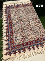 Hand Printed 100% Cotton Tablecloth with Natural Plant Dyes in Red, Blue, Green, Yellow/Orange on Beige Cloth - Various Sizes