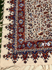 Hand Printed 100% Cotton Tablecloth with Natural Plant Dyes in Red, Blue, Green, Yellow/Orange on Beige Cloth - Various Sizes