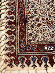 Hand Printed 100% Cotton Tablecloth with Natural Plant Dyes in Red, Blue, Green, Yellow/Orange on Beige Cloth - Various Sizes