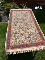 Hand Printed 100% Cotton Tablecloth with Natural Plant Dyes in Red, Blue, Green, Yellow/Orange on Beige Cloth - Various Sizes