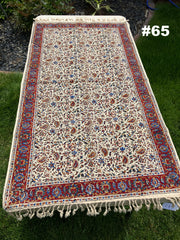 Hand Printed 100% Cotton Tablecloth with Natural Plant Dyes in Red, Blue, Green, Yellow/Orange on Beige Cloth - Various Sizes