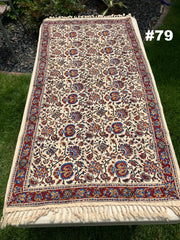 Hand Printed 100% Cotton Tablecloth with Natural Plant Dyes in Red, Blue, Green, Yellow/Orange on Beige Cloth - Various Sizes