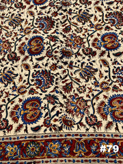 Hand Printed 100% Cotton Tablecloth with Natural Plant Dyes in Red, Blue, Green, Yellow/Orange on Beige Cloth - Various Sizes