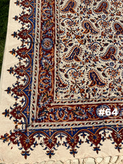 Hand Printed 100% Cotton Tablecloth with Natural Plant Dyes in Red, Blue, Green, Yellow/Orange on Beige Cloth - Various Sizes