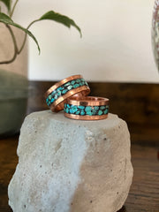 Real Turquoise Stones inlaid on Copper Metal Ring - One Size - Hand Made Ring