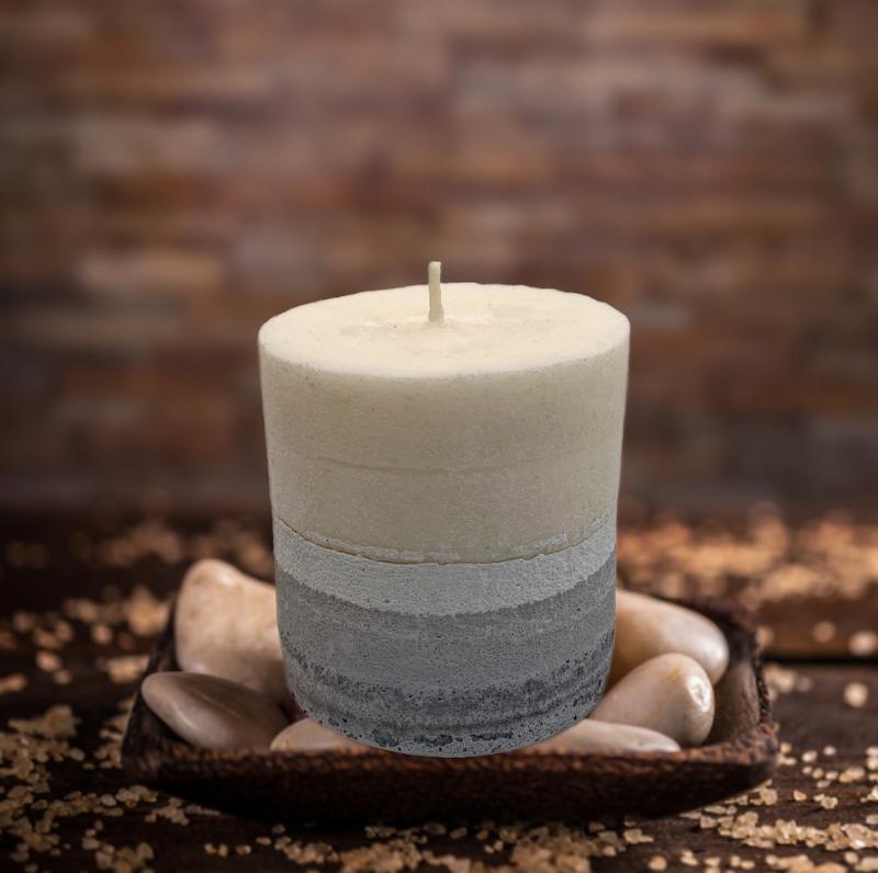 Small 3.25" Pillar Grey & White Natural Soy Candle