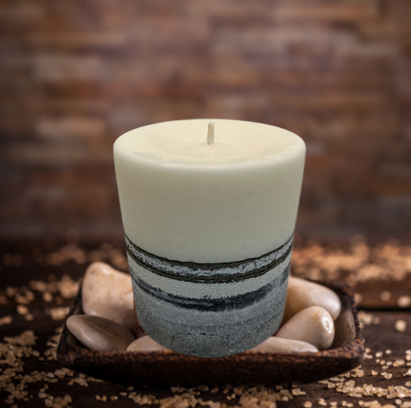 Small 3.25" Pillar Grey & White Natural Soy Candle