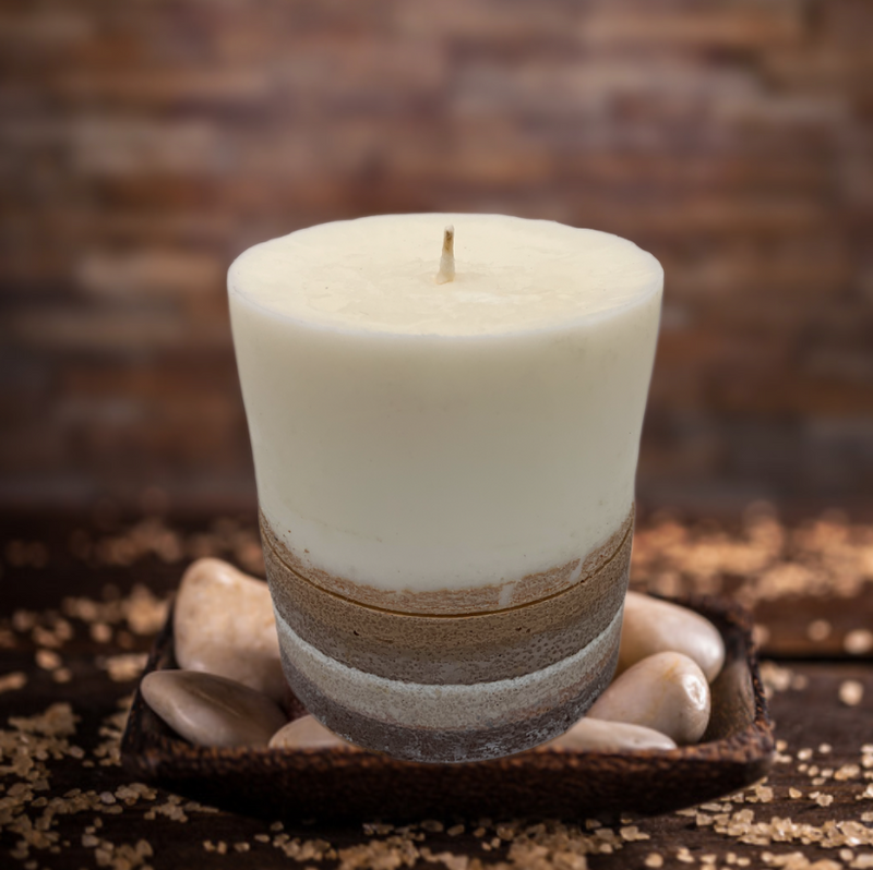 Small 3.5" Pillar Brown & Tan Natural Soy Candle