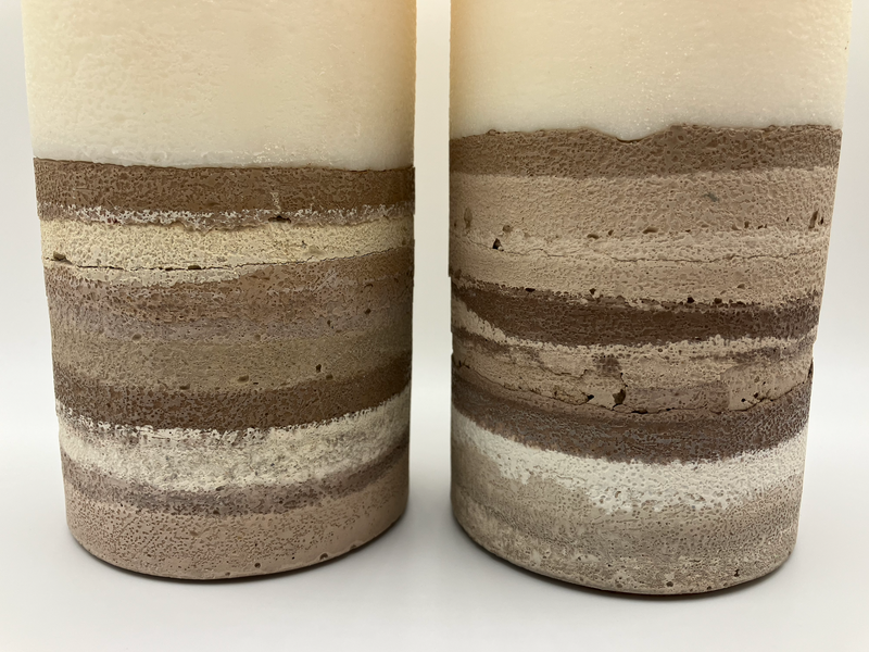 Large 7.5" & 7" White Cedar Scented Pillar Candle Set - Brown, White & Tan - Natural Soy Candle